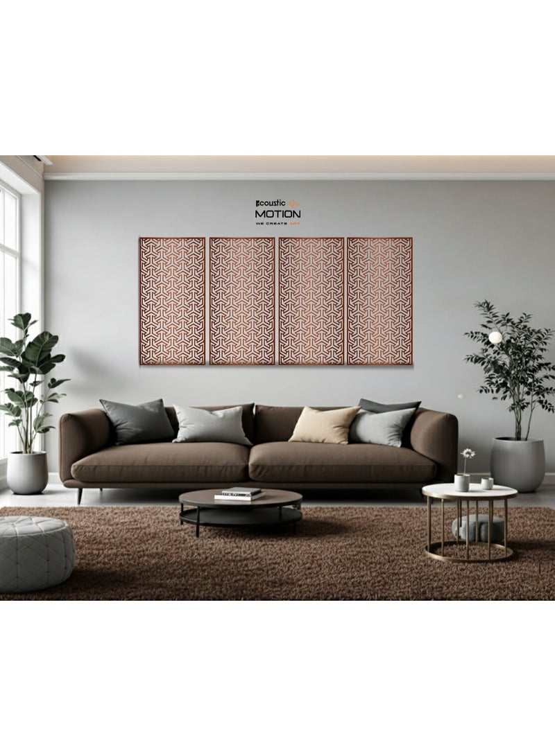 أكويستك موشان لوحات جدارية خشبية من خشب MDF من ACOUSTIC MOTION®، تصميم DIRWAVE مع شريط لاصق مزدوج الوجه، لون بني عصري، مناسبة للمنزل، غرفة المعيشة، غرفة النوم، المكتب والفندق، 25×50×0.5 سم، طقم من 4 قطع - Image 3